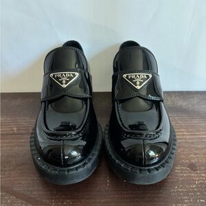 Prada Patent Leather Logo Loafers